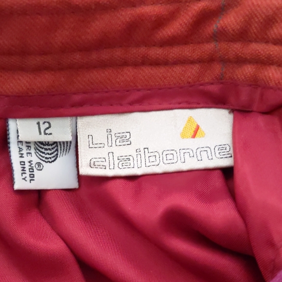 Vtg Liz Claiborne Plaid Burgundy Plum Midi Skirt 100% Wool Fall Trend 80's Sz12 - Picture 7 of 8